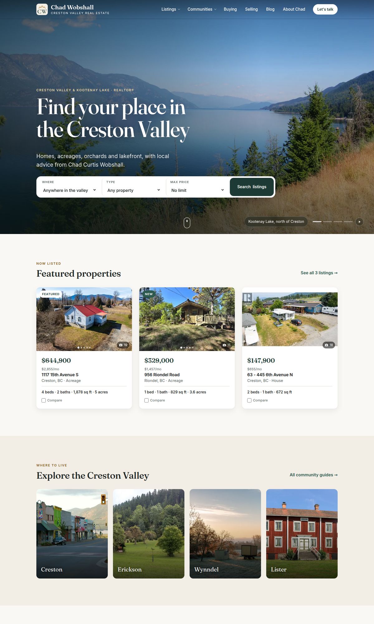 Chad Wobshall website on a desktop screen