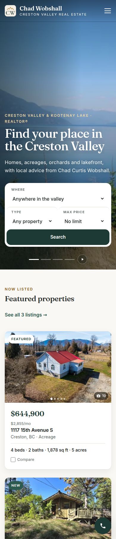 Chad Wobshall website on a phone