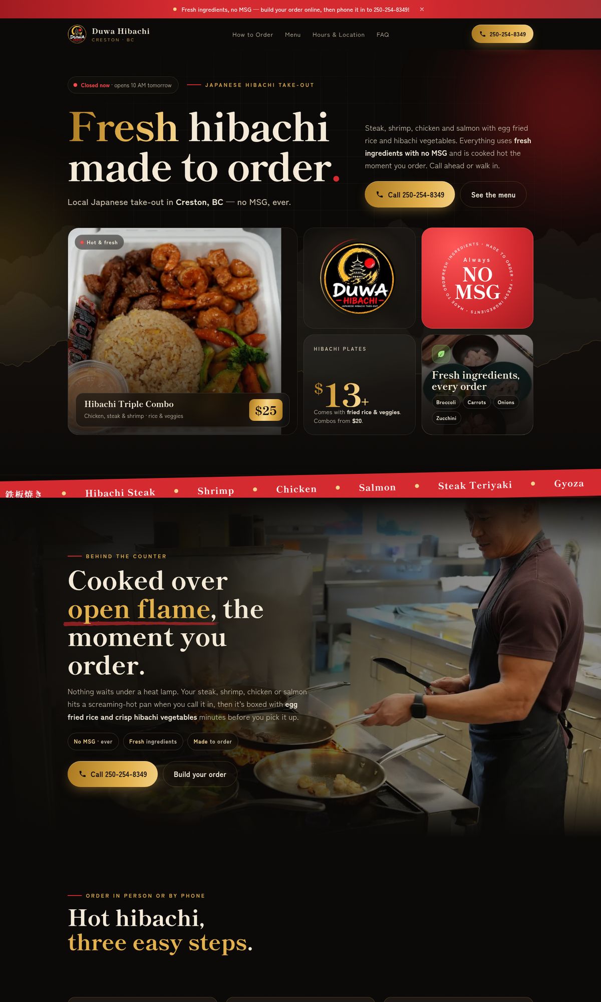Duwa Hibachi website on a desktop screen