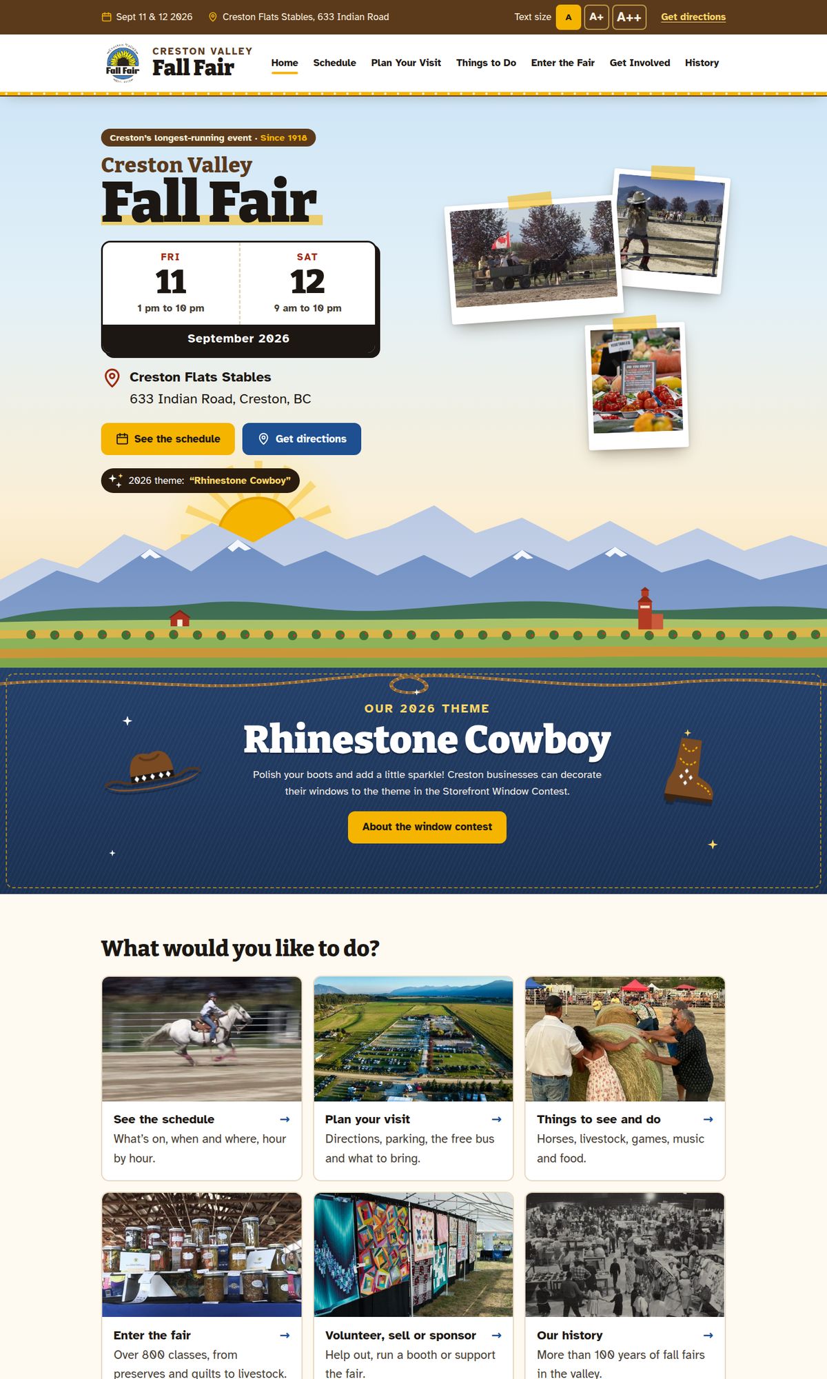 Creston Valley Fall Fair website on a desktop screen