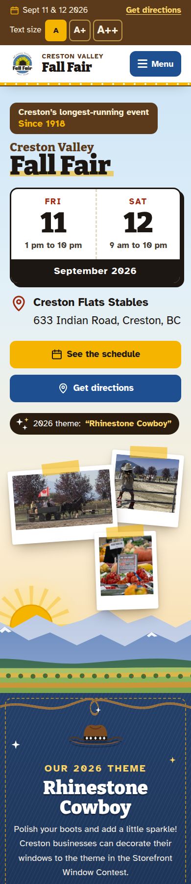 Creston Valley Fall Fair website on a phone